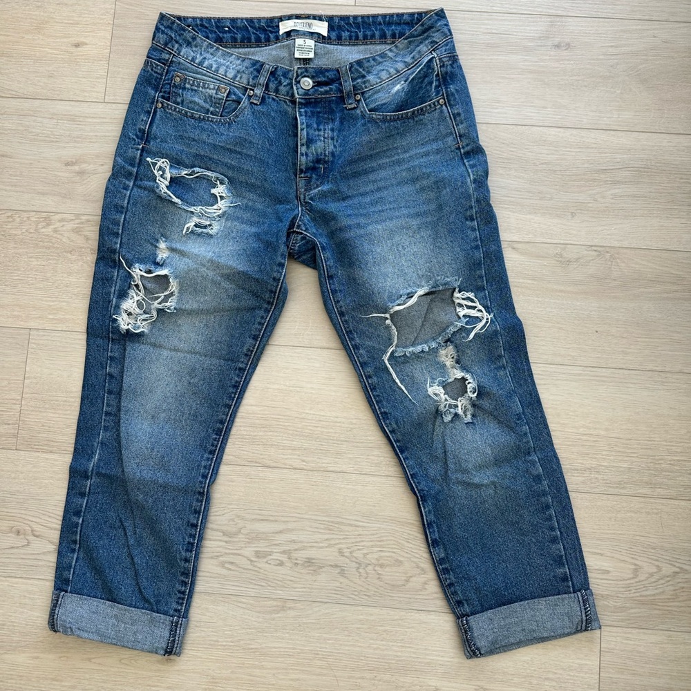 Distressed Blue Women's Boyfriend Jeans - Casual Relaxed Fit